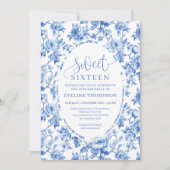 Invitation Elegant navy toile roses digital birthday invite  (Devant)