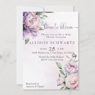 Invitation Elégant Né à Bloom Baby shower fleuri violet