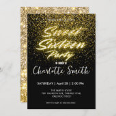 Invitation Elégant néon or noir rétro Sweet 16e anniversaire (Devant / Derrière)