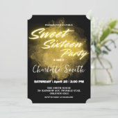 Invitation Elégant néon or rose marbre Doux 16e anniversaire (Debout devant)