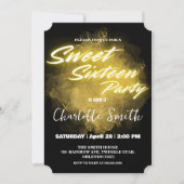 Invitation Elégant néon or rose marbre Doux 16e anniversaire (Devant)