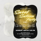 Invitation Elégant néon or rose marbre Doux 16e anniversaire (Devant / Derrière)