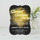 Invitation Elégant néon or rose marbre Doux 16e anniversaire (Debout devant)