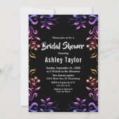 Invitation Elégant Neon Rose Black Floral Fête des mariées (Devant)