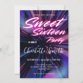 Invitation Elégant néon rose rétro noir Sweet 16e anniversair (Devant)