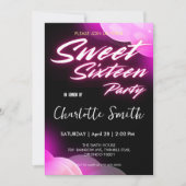 Invitation Elégant néon rose rétro noir Sweet 16e anniversair (Devant)
