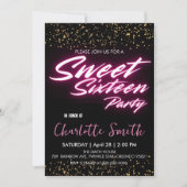Invitation Elégant néon rose rétro Or Sweet 16e anniversaire (Devant)