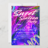 Invitation Elégant néon rose rétro Or Sweet 16e anniversaire (Devant)