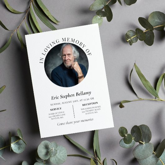 Invitation Élégant nettoyage blanc photo commémoratif funérai