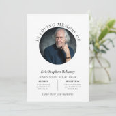 Invitation Élégant nettoyage blanc photo commémoratif funérai (Debout devant)