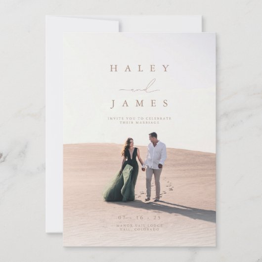 Invitation Élégant Neutral Chic Script Photo Mariage Invitati (Devant)