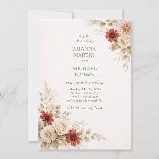Invitation Elegant Neutral Floral Rust (Devant)
