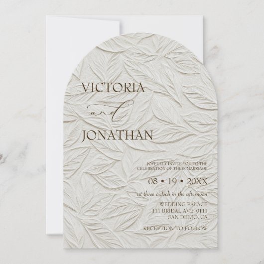 Invitation Elegant Neutral Leaves Pattern Wedding  (Devant)