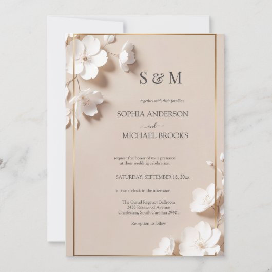 Invitation Elegant Neutral Magnolia White Floral Wedding  (Devant)