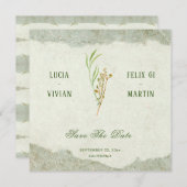 Invitation Élégant Neutre Vintage Vert Rustique Enregistrer L (Devant / Derrière)