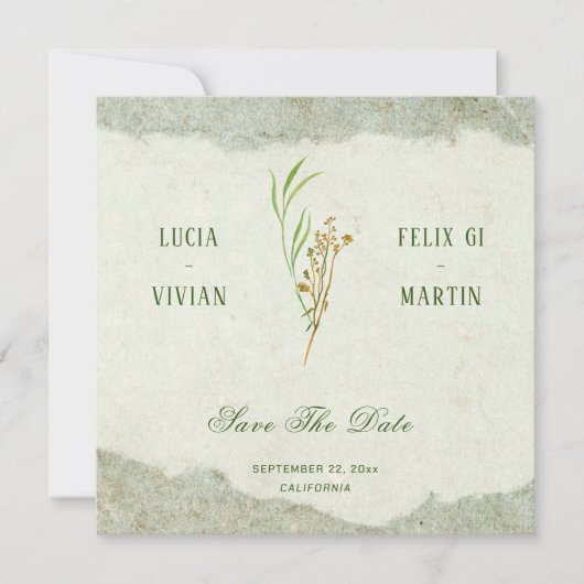 Invitation Élégant Neutre Vintage Vert Rustique Enregistrer L (Devant)