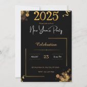 Invitation Elegant New Year's Eve Black Gold Party (Devant)