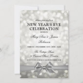 Invitation Elegant New Years Eve Silver Bokeh Lights Bow (Devant)