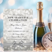 Invitation Elegant New Years Eve Silver Bokeh Lights Bow