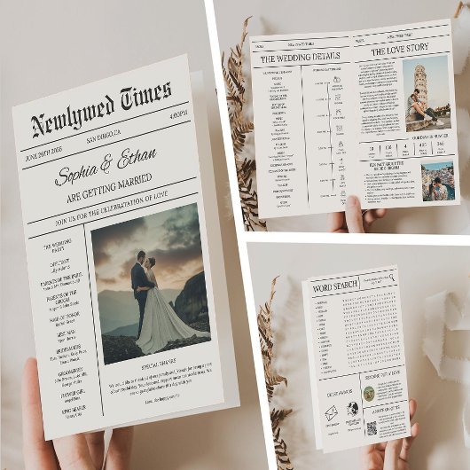 Invitation Elegant Newspaper Details Timeline Wedding