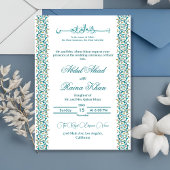 Invitation Élégant Nikah arabe islamique bleu et blanc