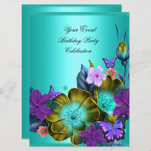 Invitation Élégant N'Importe Quelle Fête Événement Turquoise (Devant / Derrière)