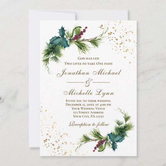 Invitation Élégant Noël À feuillage persistant Mariage chréti (Devant)
