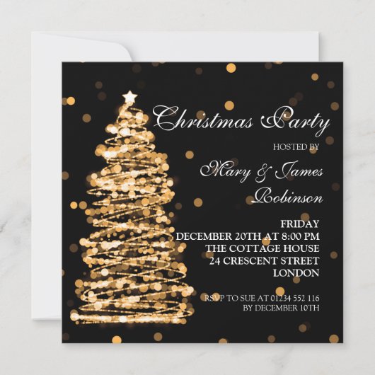 Invitation Élégant Noël Bokeh Tree Party Gold Black (Devant)