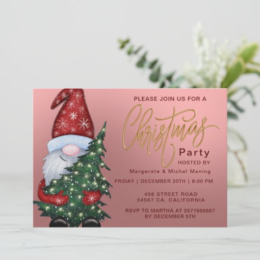 Invitation Élégant Noël Bokeh Tree Party Gold rose (Debout devant)
