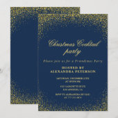 Invitation Élégant Noël Cocktail Party Gold Navy Glam (Devant / Derrière)