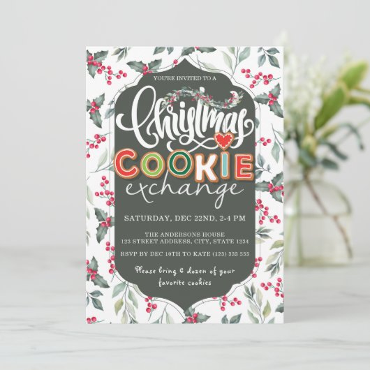 Invitation Élégant Noël Cookie Exchange Party Green (Debout devant)