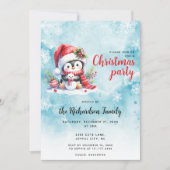 Invitation Élégant Noël de pingouin bleu et rouge (Devant)