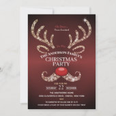 Invitation Élégant Noël de rennes rouges et dorés modernes (Devant)