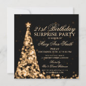Invitation Elégant Noël d'or Surprise 21e anniversaire (Devant)