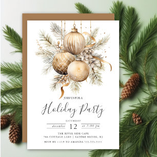 Invitation Élégant Noël doré Ornements Fête de Noël