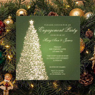 Invitation Élégant Noël Engagement Party Gold Green