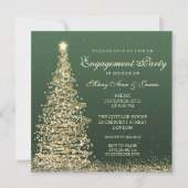 Invitation Élégant Noël Engagement Party Green Gold (Devant)