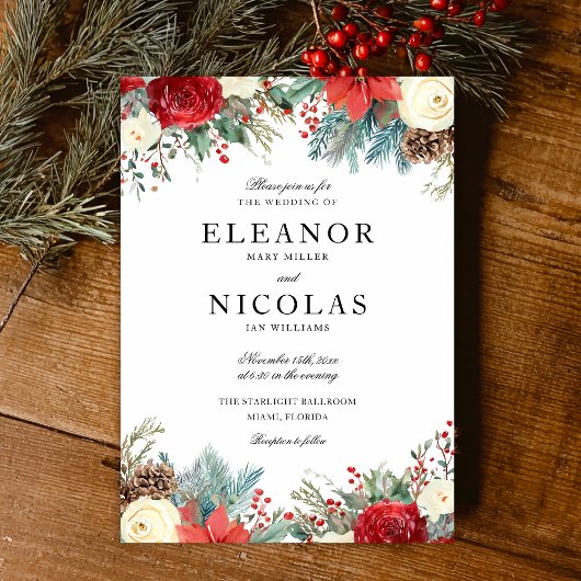 Invitation Élégant Noël Fête Mariage d'hiver