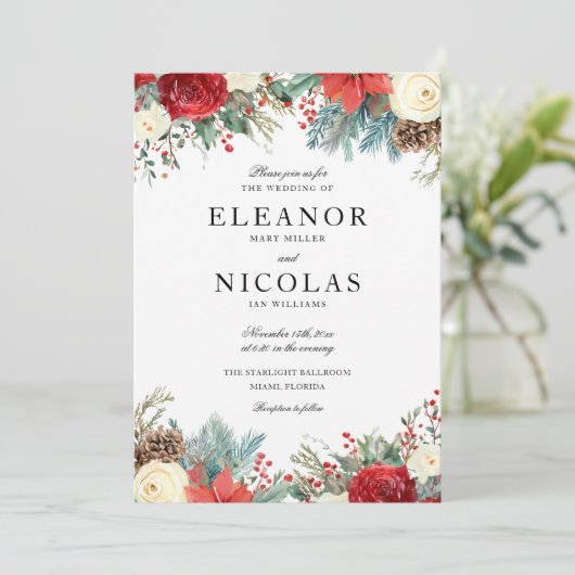 Invitation Élégant Noël Fête Mariage d'hiver (Debout devant)