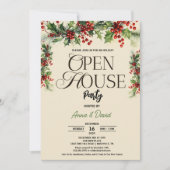 Invitation Élégant Noël Floral Holly Noël Open House (Devant)