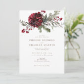 Invitation Élégant Noël Floral Rouge ou Mariage d'hiver (Debout devant)