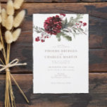 Invitation Élégant Noël Floral Rouge ou Mariage d'hiver<br><div class="desc">Elégante invitation de Noël ou de mariage d'hiver à la florale rouge - parfait pour un mariage de vacances ou de Noël. Magnifique floral rouge et vert et typographie or.</div>