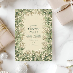 Invitation Élégant Noël Holly Blanc