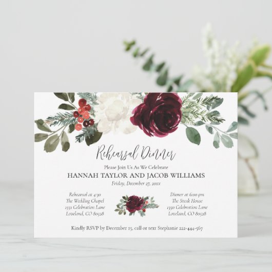 Invitation Élégant Noël Mariage d'hiver Dîner de répétition (Debout devant)