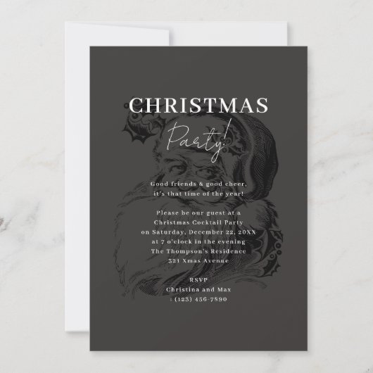 Invitation Élégant Noël Noir Classique Père Noël Noël (Devant)