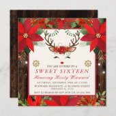 Invitation Élégant Noël Poinsettia Reindeer Sweet 16 (Devant / Derrière)