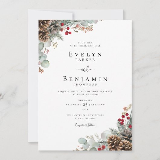 Invitation Élégant Noël Rustique Mariage d'hiver (Devant)