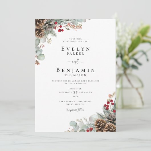 Invitation Élégant Noël Rustique Mariage d'hiver (Debout devant)