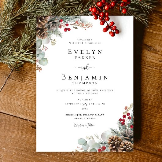 Invitation Élégant Noël Rustique Mariage d'hiver