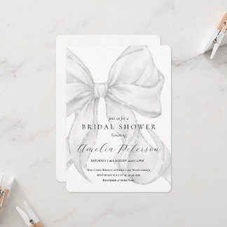 Invitation Élégant, nœud papillon de douche de mariage blanc.